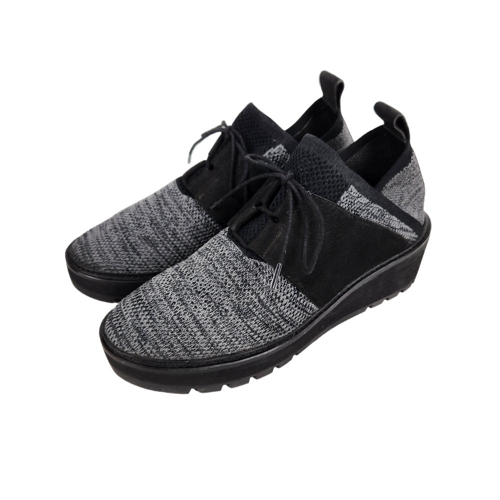 Eileen Fisher Wilson Lace Up Knit Wedge Walking Shoe Black Women's Size 9.5